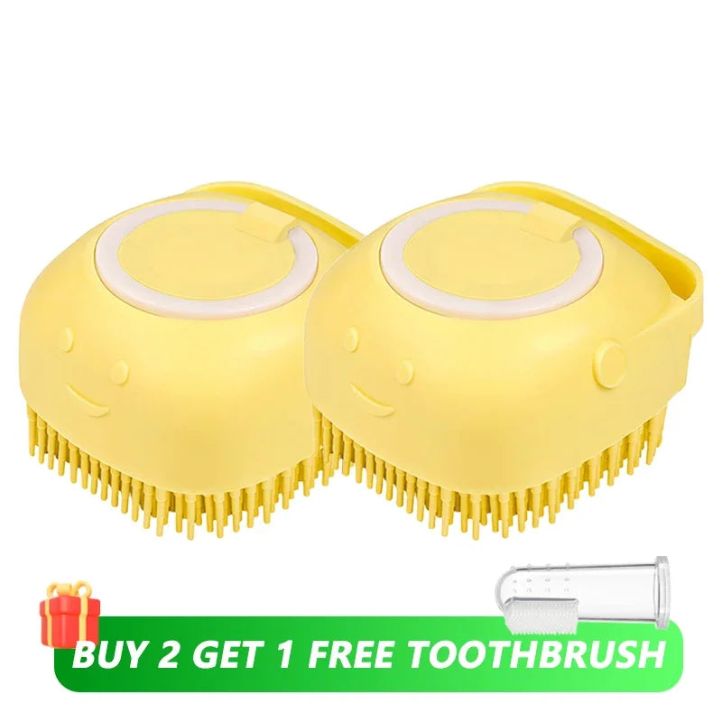 Dog Bathing Brush Pet Massage Brush Shampoo Dispenser Soft Silicone