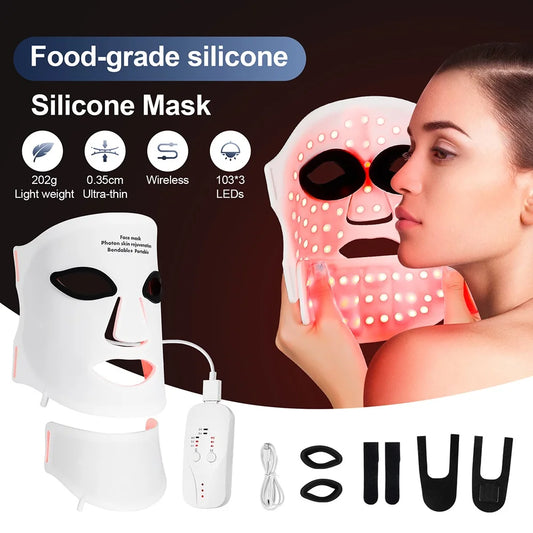 Silicone LED Mask Face With Neck 7 Colors LED Photon