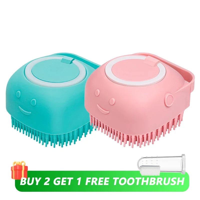 Dog Bathing Brush Pet Massage Brush Shampoo Dispenser Soft Silicone