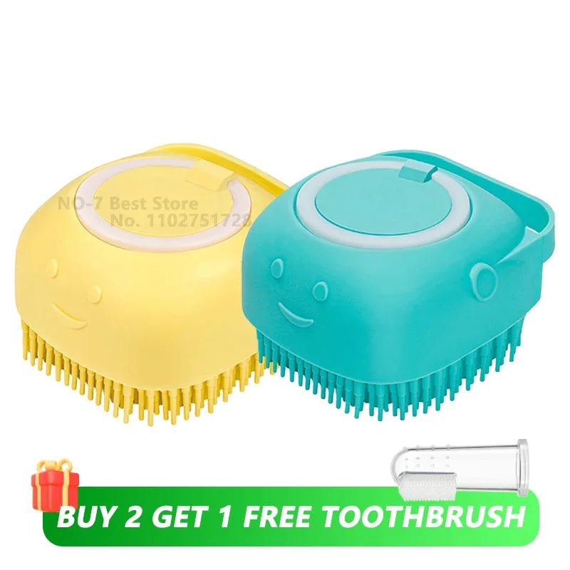 Dog Bathing Brush Pet Massage Brush Shampoo Dispenser Soft Silicone