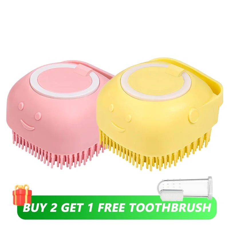 Dog Bathing Brush Pet Massage Brush Shampoo Dispenser Soft Silicone