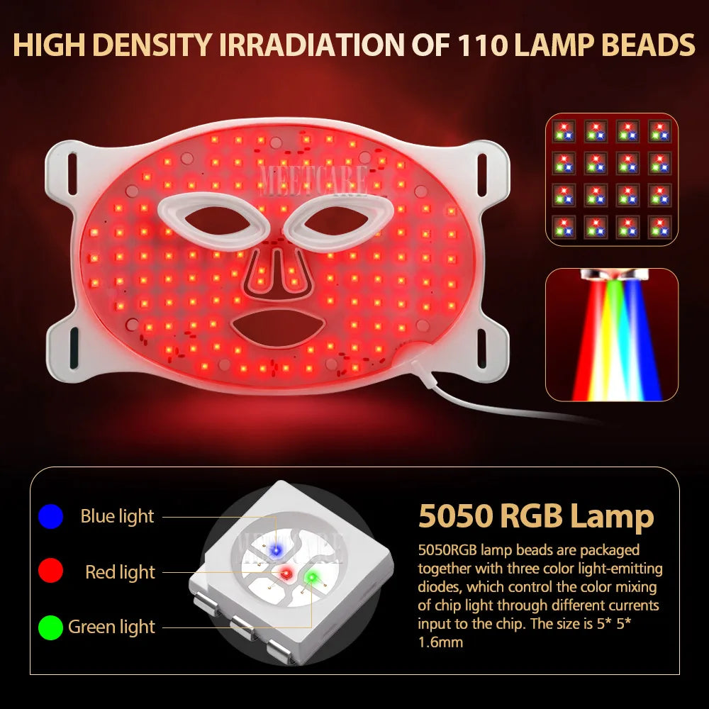 7 Colors LED Facial Mask Light Therapy Silicone Photon Beauty