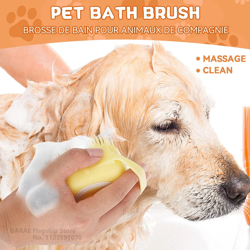 Dog Bathing Brush Pet Massage Brush Shampoo Dispenser Soft Silicone