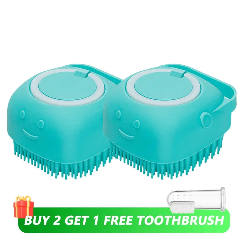 Dog Bathing Brush Pet Massage Brush Shampoo Dispenser Soft Silicone