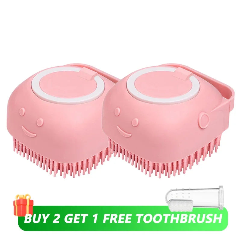 Dog Bathing Brush Pet Massage Brush Shampoo Dispenser Soft Silicone