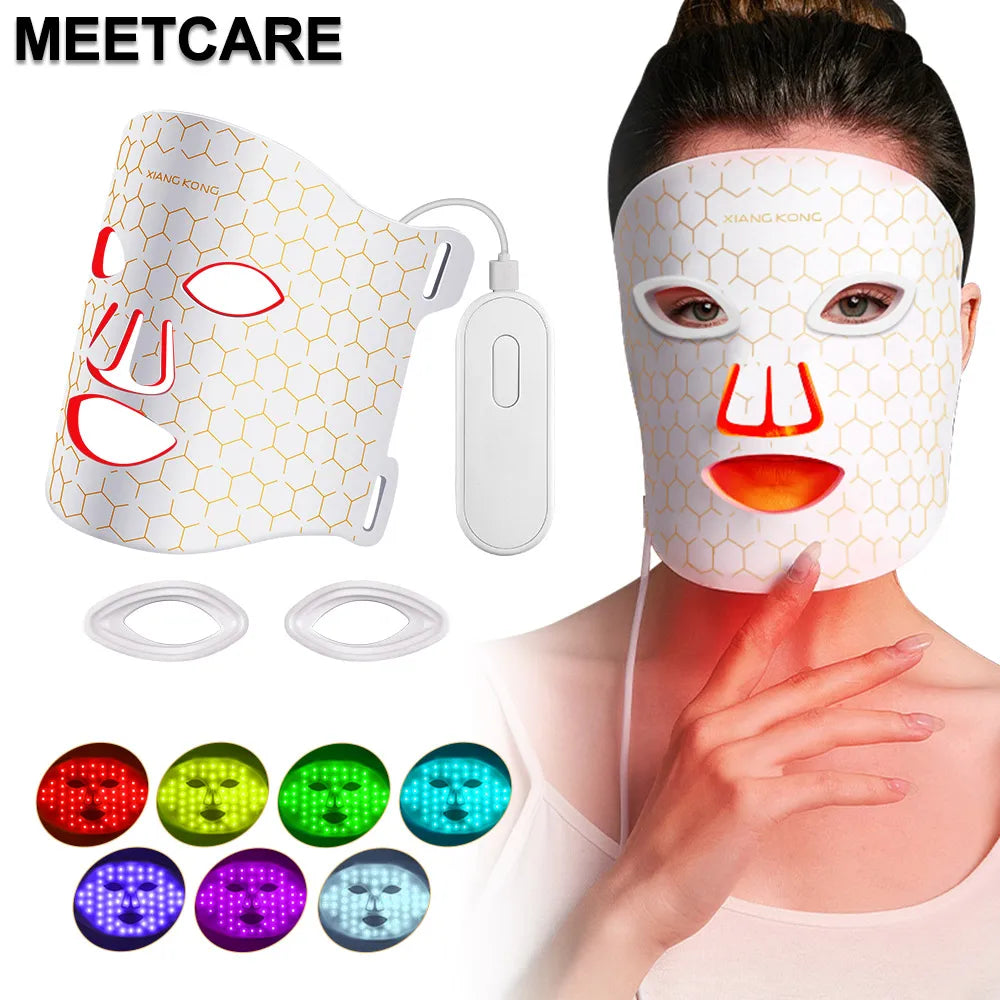 7 Colors LED Facial Mask Light Therapy Silicone Photon Beauty