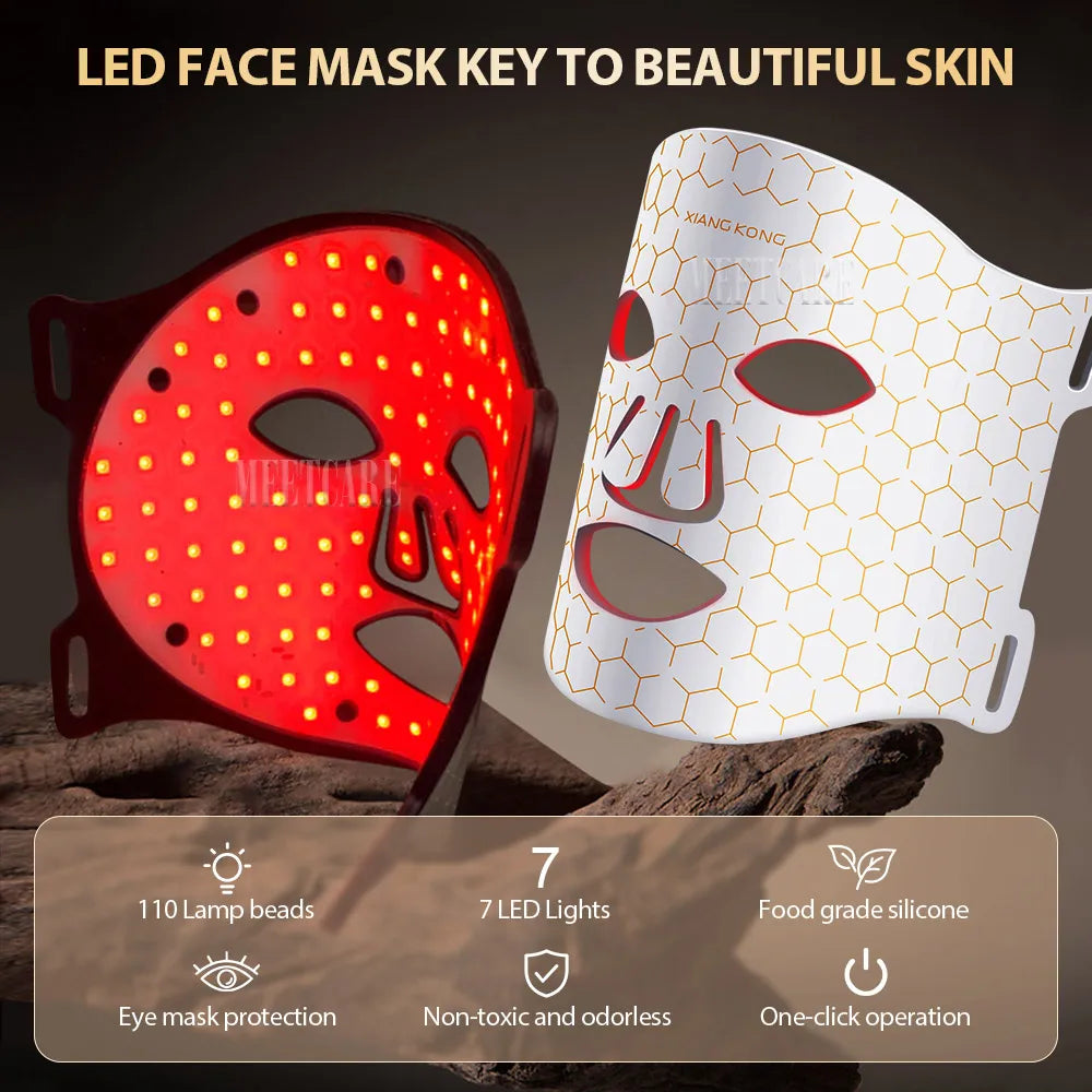 7 Colors LED Facial Mask Light Therapy Silicone Photon Beauty